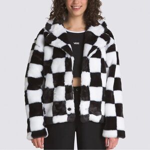 Vans Black and White Teddy Jacket Checkerboard Design